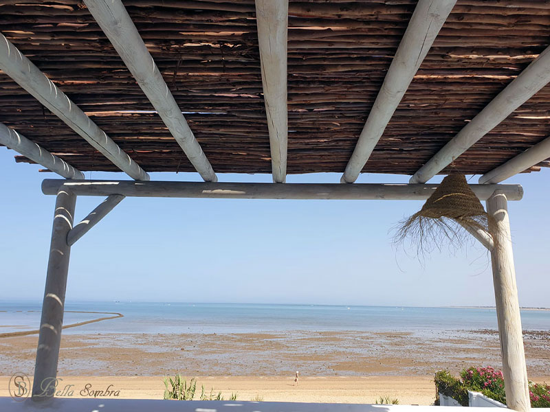 Pérgola de madera con cobertura en eucalipto